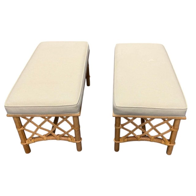 Green Pair Amanda Lindroth Rattan Benches For Sale - Image 8 of 11