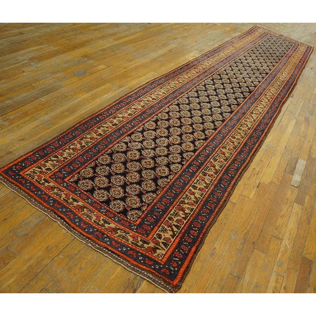 1900s Navy Blue Paisley Tribal Antique Nw Persian Carpet Runner 3' 3" X 15' Knotted Wool Rug For Sale - Image 12 of 12