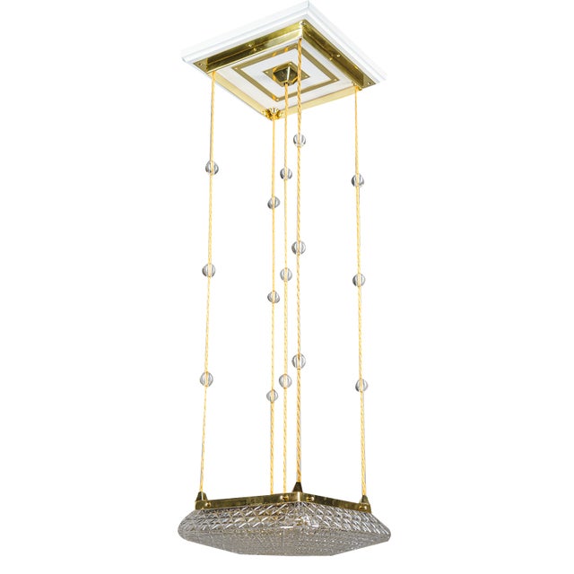 Art Deco Pendant with Cut Glass Shade, Vienna, Austria, 1920s For Sale