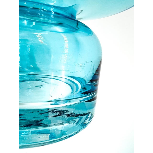 Mid-Century Aqua Blown Glass Vases – Pair – Scandinavian Modern / Blenko Style For Sale - Image 9 of 11