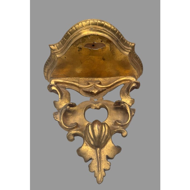 Antique Pair Carved Giltwood Rococo Wall Bracket Shelves Italian Style 11” For Sale - Image 11 of 12