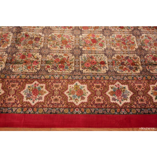 1950s Nazmiyal Collection 1950s Floral Garden Vintage Silk Persian Qum Rug For Sale - Image 5 of 7