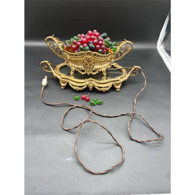 1920s Antique Czech Gilt Bronze Coupe and Plateua Centerpiece With a Bohemian Glass Fruit Arrangement. For Sale - Image 5 of 13