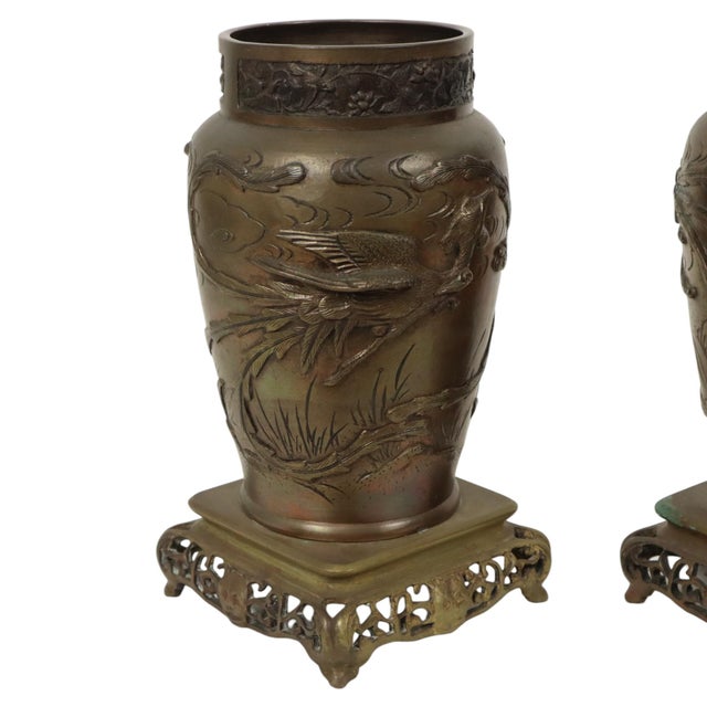 Japanese Meiji Bronze Phoenix Vases, 1890s, Set of 2 For Sale - Image 16 of 18
