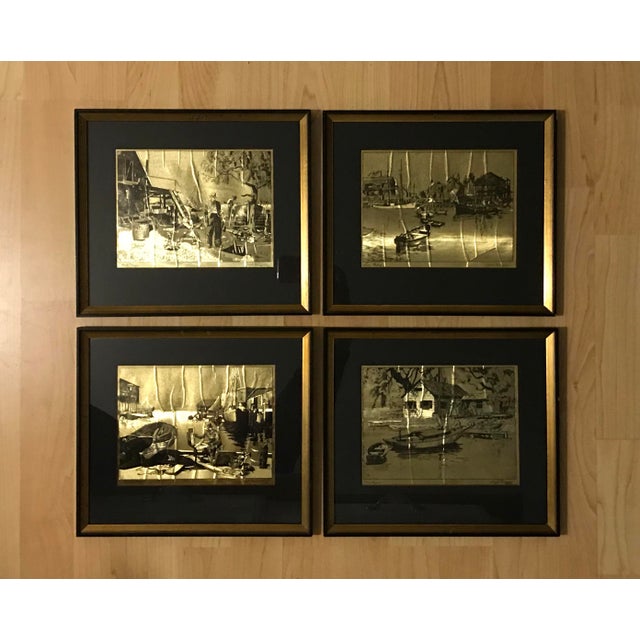 Vintage Gold Etch Prints by Lionel Barrymore - Set of 4 | Chairish
