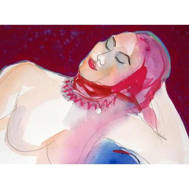 1990s 1990s Reclining Figurative Female Nude Watercolor Painting by Mel Carter, Framed For Sale - Image 5 of 7