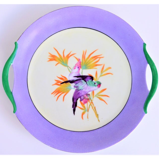 Art Deco Antique Lilac Moschendorf Bavaria Cake Plate With Parrots For Sale - Image 3 of 10
