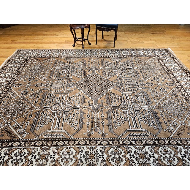 Brown Vintage Persian Bakhtiari Rug, Hand-Knotted Wool, Allover Geometric Pattern, Camelhair & Ivory, 8x11 For Sale - Image 8 of 18