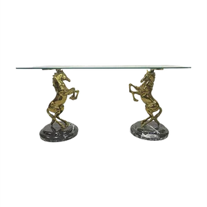 Italian Brass Horse and Marble Console Table, 1970s