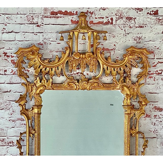 Chinoiserie La Barge Chinese Chippendale Style Chinoiserie Pagoda Mirror Giltwood Finish For Sale - Image 3 of 17