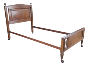 Mid Century Walnut Neoclassical Pierced Accent Twin Size Pineapple Post Bed