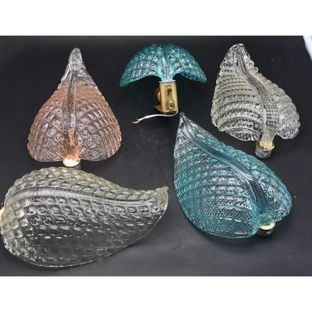 1950s Rare Wall Light Blue Jewel Murano Glass Leave by Barovier E Toso, -Set of 2 For Sale - Image 11 of 12