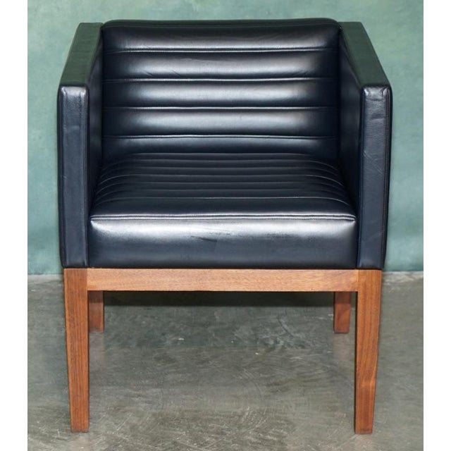 Dice Armchairs in Walnut and Black Leather by David Linley for Viscount, Set of 2 For Sale - Image 3 of 18