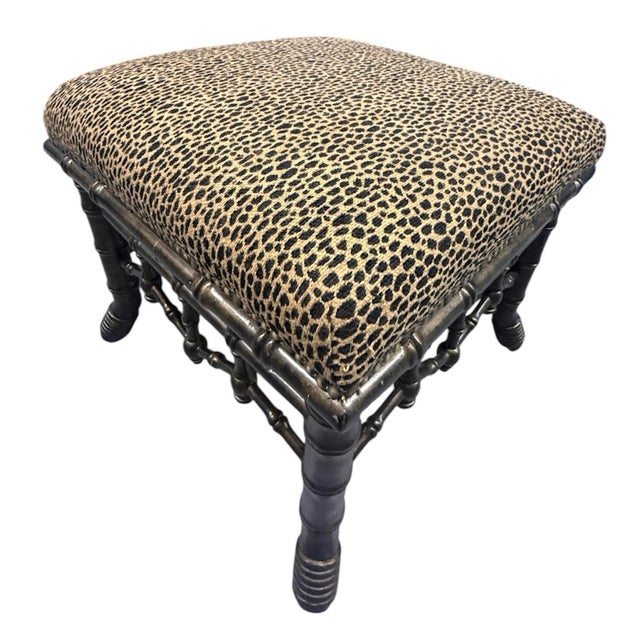 Ornamental & Decorative Materials Faux Bamboo Leopard Stool/Ottoman For Sale - Image 7 of 7