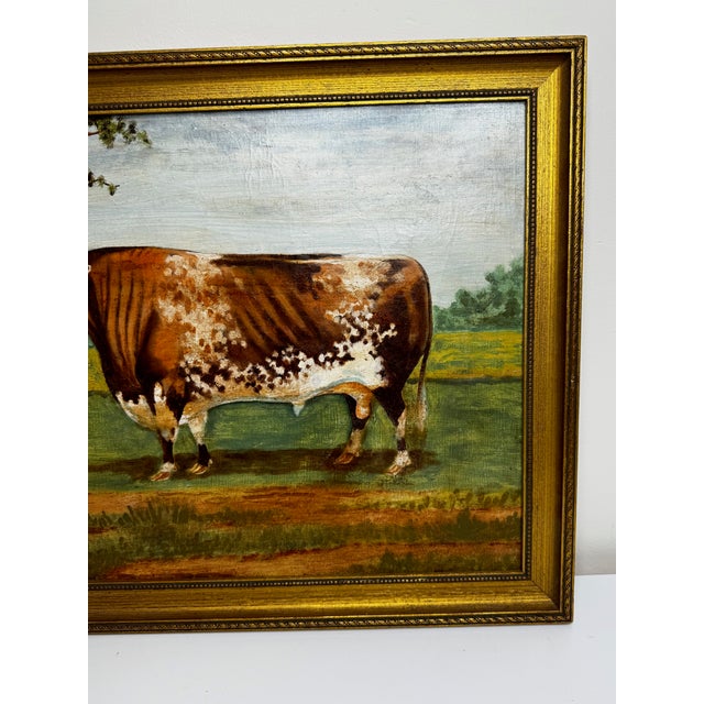 Victorian Victorian British Shorthorn Bull Pastoral Oil Painting in Gilt Frame c.1890 in the Manner of William Ward For Sale - Image 3 of 18