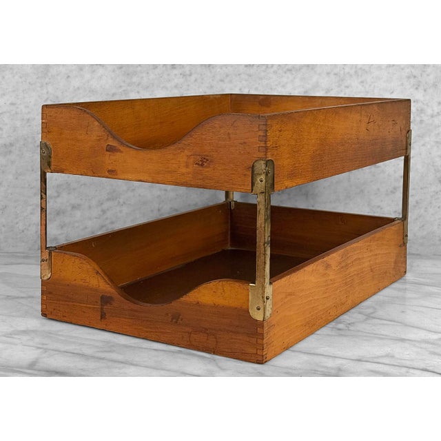 Traditional Antique Traditional Wood Desk Top Double File Letter Library Tray For Sale - Image 3 of 11