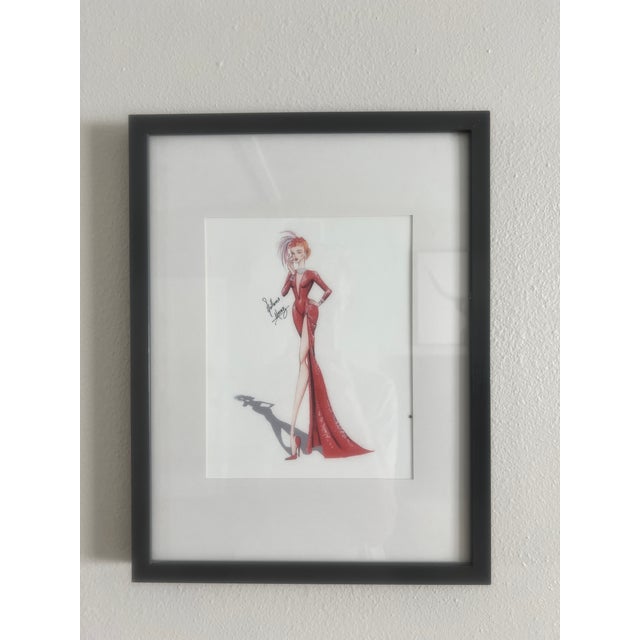 Illustration Late 20th Century Original Signed Fashion Illustration by Guillermo Meraz - Glamorous Evening Gown, Framed For Sale - Image 3 of 4