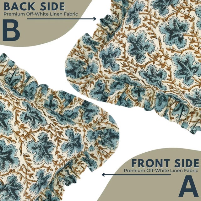 Not Yet Made - Made To Order Fabdivine Handcrafted Block Print Frill Cushion Cover 18x18 Inch Off-White Linen- Pushpsamita For Sale - Image 5 of 5