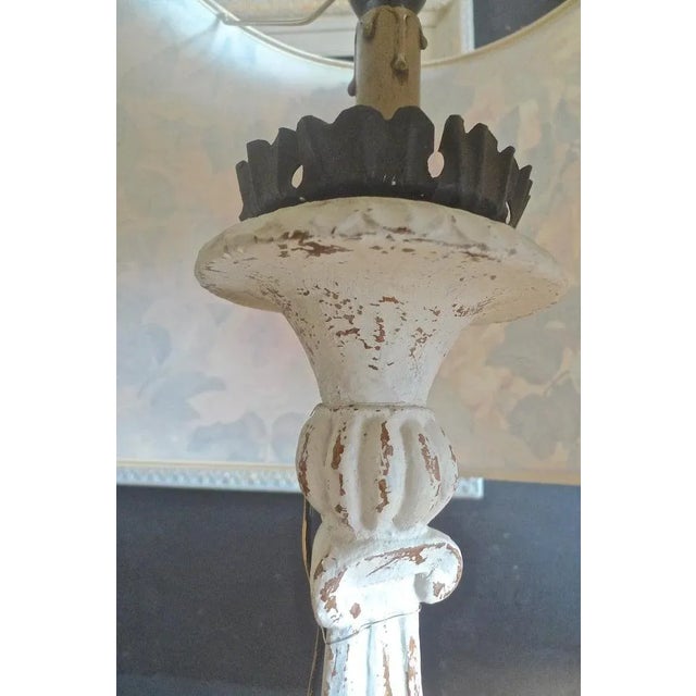 19th Century Italian Hand-Painted Wood and Tin Church Candlestick Lamps - a Pair For Sale - Image 12 of 13