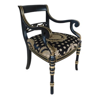 Hancock & Moore Regency Black Lacquer and Gilt Gold Accented Arm Chair For Sale