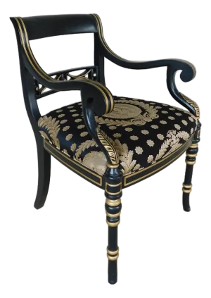 Hancock & Moore Regency Black Lacquer and Gilt Gold Accented Arm Chair
