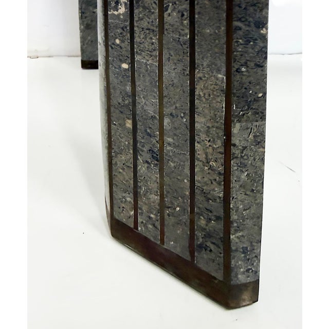 Late 20th Century Maitland-Smith Tessellated Marble Console Table, Beveled Glass and Brass Trim For Sale - Image 5 of 5