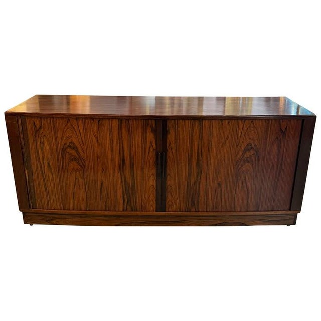 1960s Scandinavian Modern Curved Front Rosewood Tambour Credenza For Sale - Image 11 of 11