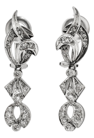 Antique Art Deco Mix Metal Gold Silver Palladium 0.65ct Diamond Dangle Earrings, Pair