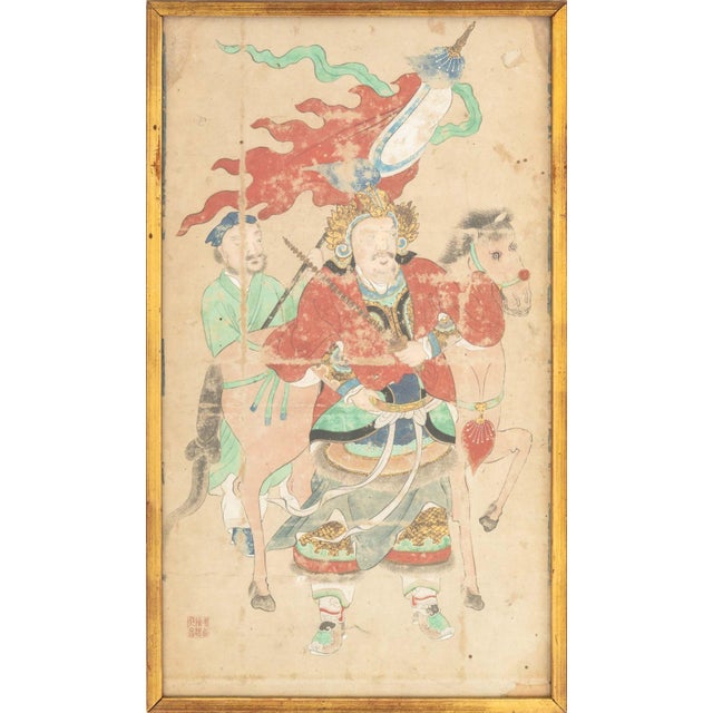Chinese School, Emperor General, Attendants, and Horses Diptych, Gouache on Paper, one with chop seal mark lower left and...
