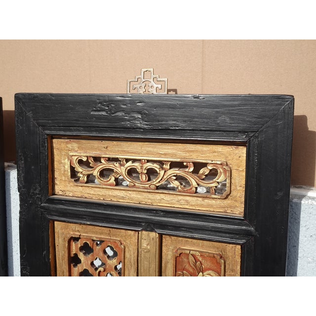 Pair Antique Chinese Hand Carved Gold & Red Panel Screens Pictures Wall Decor For Sale - Image 13 of 18