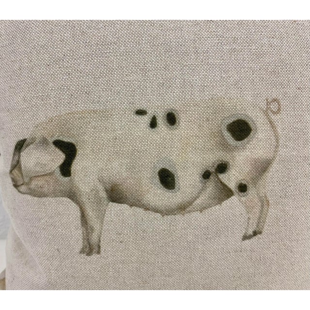 Textile 16" Square Pillow Adorned With Jovial Rustic Pigs of Various Sizes & Colors - Made in Uk For Sale - Image 7 of 10