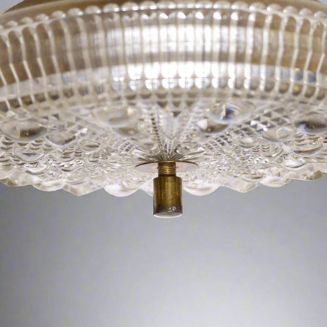 1950s Mid-20th Century Small Pendant Light of Cast Glass and Brass For Sale - Image 5 of 8