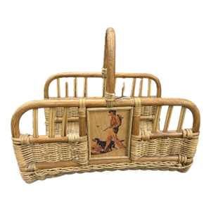 1970s Palecek Norman Rockwell Magazine Bamboo and Wicker Basket