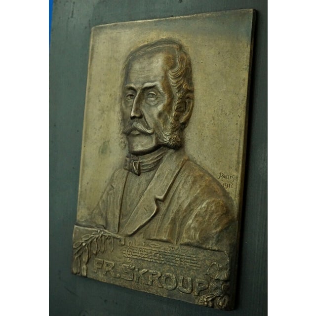 1910s 20th Century Bronze Plaque Portrait of František Škroup by Antonín Popp, Paris, 1912 For Sale - Image 5 of 18