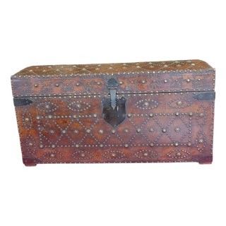 Antique Edwardian Studded Leather Dome-Top Chest, 1900 For Sale