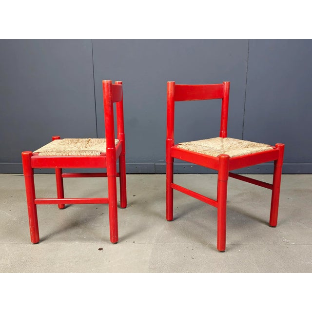 Wood Vintage Red Lacquer and Wicker Dining Chairs, 1970s, Set of 4 For Sale - Image 7 of 11