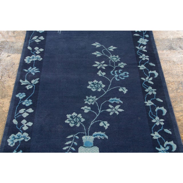 Contemporary Chinese Deco Style Blue Floral & Pictorial Wool Runner by Rug & Kilim For Sale In New York - Image 6 of 9