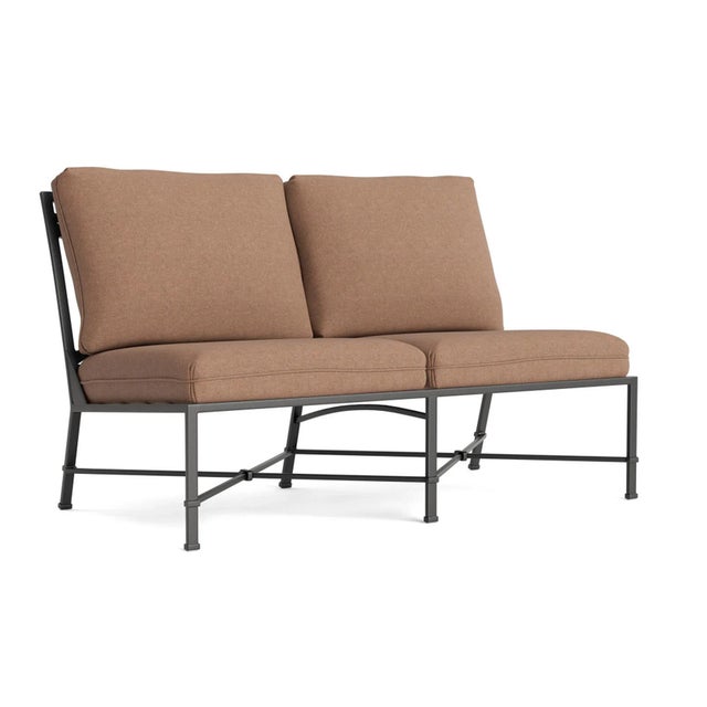Brown Jordan Venetian Armless Loveseat, Textured Pewter frame with Fusion Clay fabric For Sale - Image 12 of 12
