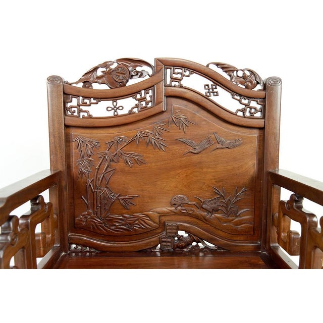 Asian Armchairs with Bats and Cranes, 1880s, Set of 4 For Sale - Image 10 of 18