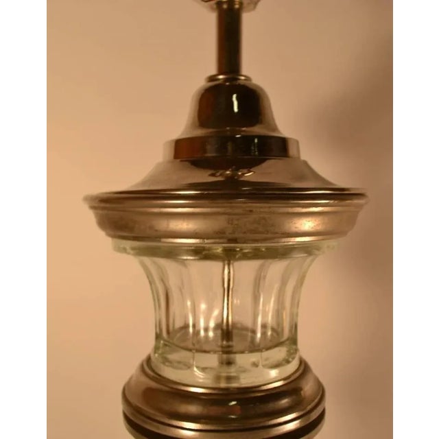 Silver Glass Column Lamp With Silver Details For Sale - Image 8 of 11
