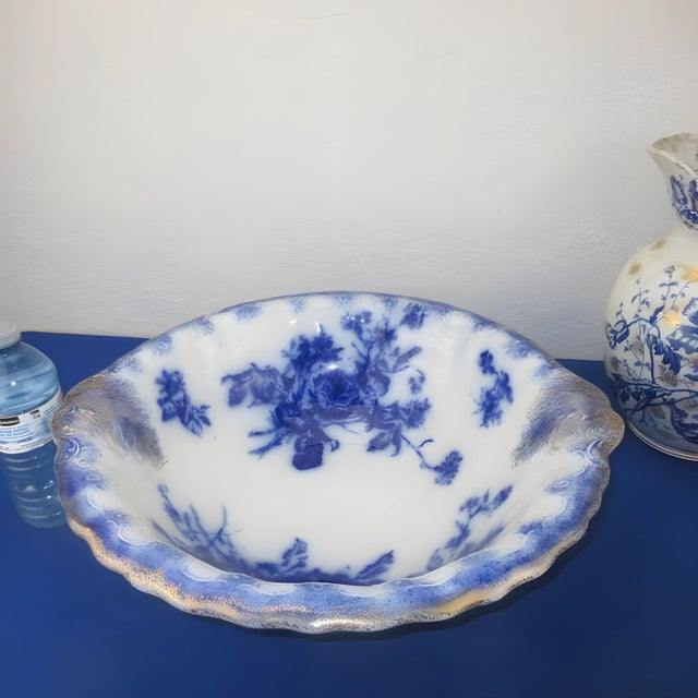 Antique Flow Blue Wash Set | F. Winkle & Co. Pitcher & w.h. Grindley Basin | Stoke-on-Trent, England | Late 19th Century For Sale - Image 9 of 12