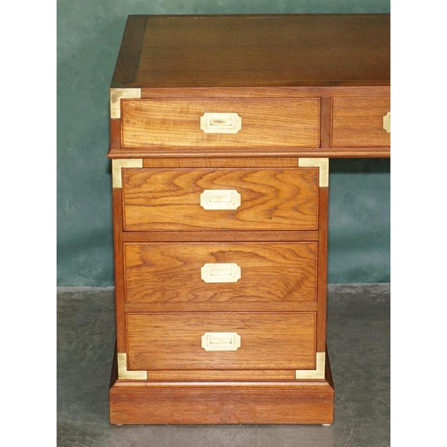 Vintage Teak & Brass Military Campaign Pedestal Desk from Harrods Kennedy For Sale - Image 3 of 16