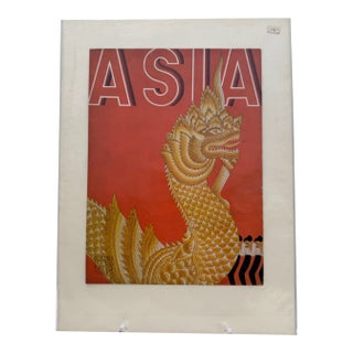 1934 Original Asia Magazine Cover, December Frank McIntosh, Art Deco, Matted For Sale