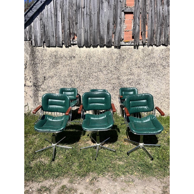 Mid-Century Modern Swivel Wire Chairs with Wooden Armrests, 1970s, Set of 2 For Sale - Image 10 of 18