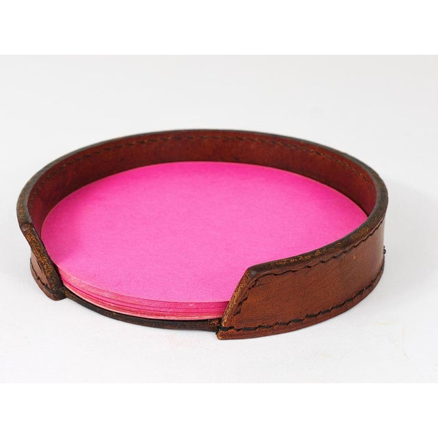 Mid-Century Brown Tan Leather Note Dispenser Holder attributed to Carl Auböck, Austria, 1950s For Sale - Image 15 of 18