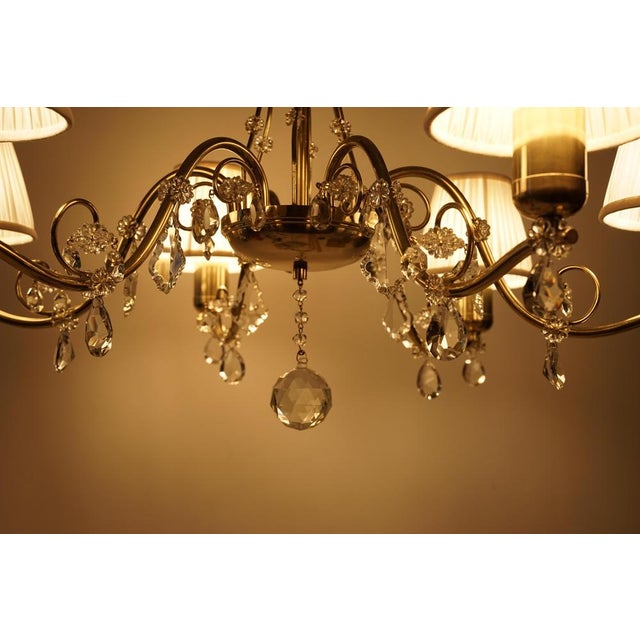 Brass 6-Arm Chandelier with Cream Silk Shades, Austria, 1940s For Sale - Image 13 of 14