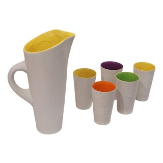Neustricer Jug and Glasses from Saint-Pair-sur-Mer Ceramics, France, 1950s, Set of 6 For Sale