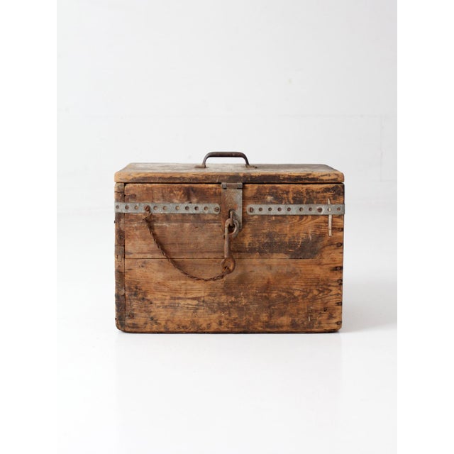 Farmhouse Antique Primitive Industrial Wood Storage Box For Sale - Image 3 of 16