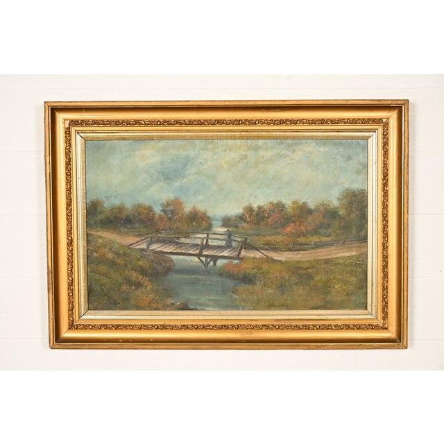 Allan Rutherford Wilber Original Artist Signed "River Walk" Oil Painting on Canvas in Carved Giltwood Frame For Sale - Image 14 of 14