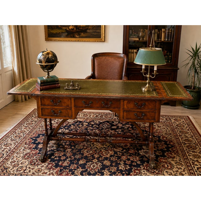 English Mahogany Double-Sided Desk with Extension, 1920s For Sale - Image 12 of 13